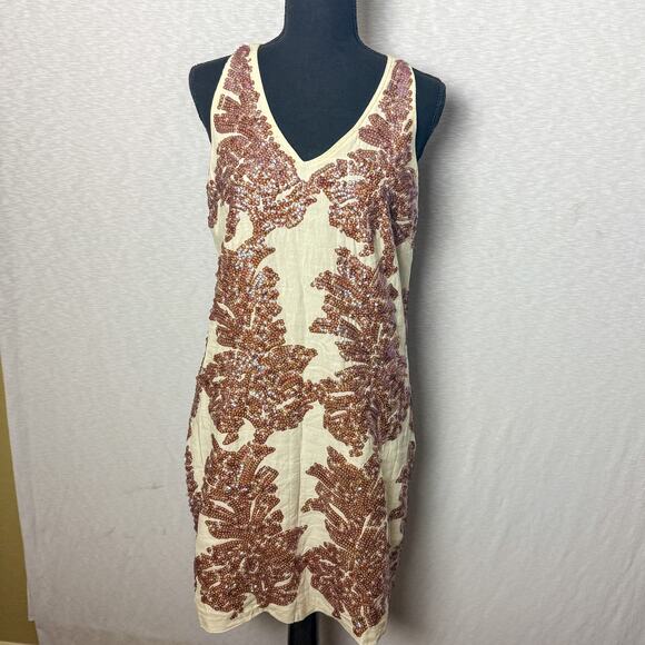 J.CREW Ivory Linen Cotton Sequin Embellished Sleeveless Shift Dress Size 4 - Picture 1 of 6